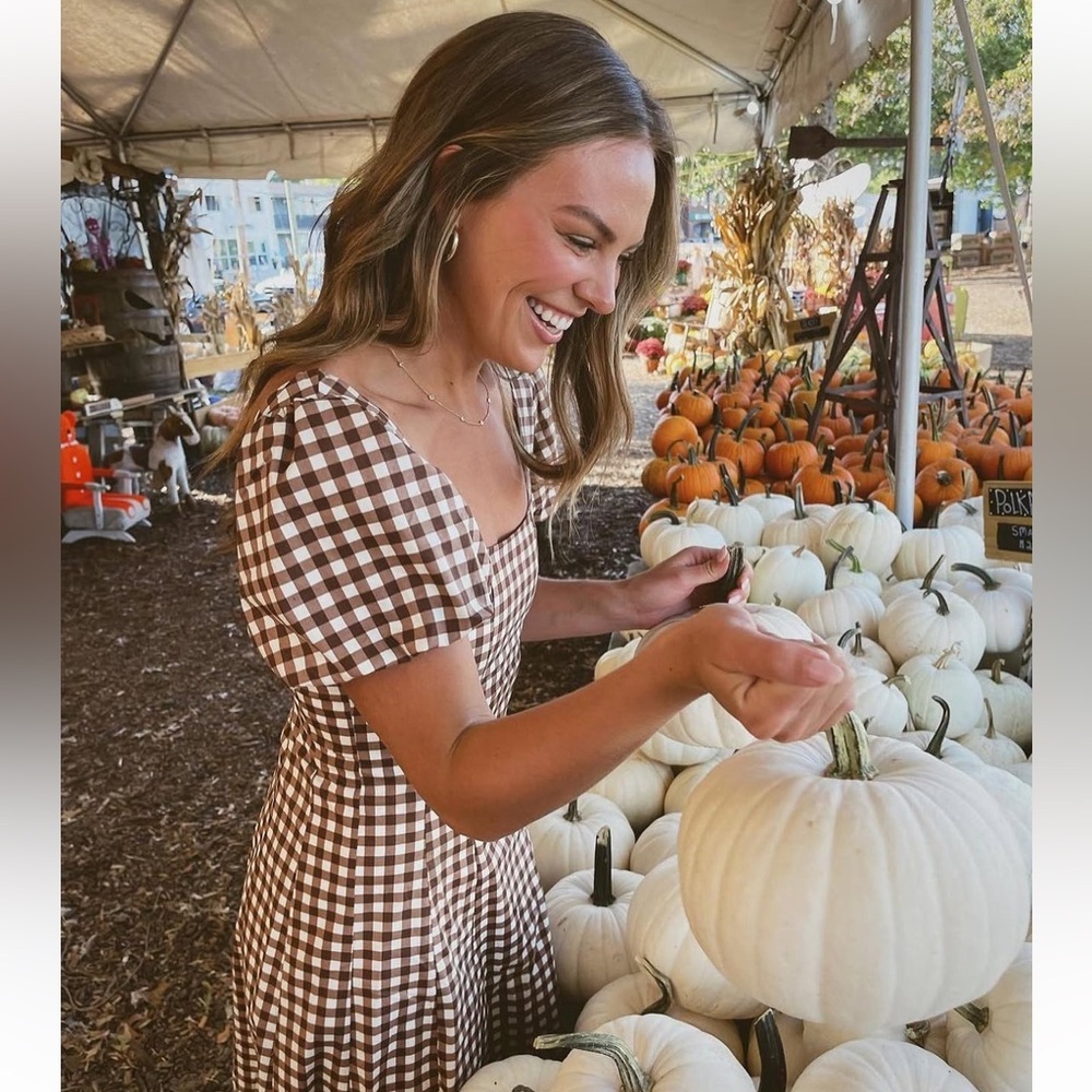 Show me your Mumu Mia Midi Dress Brown Gingham - Picture 2 of 11